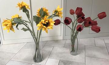6 kunstzijden zonnebloemen + gratis kunst tulpen beschikbaar voor biedingen
