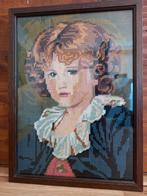 Vintage borduursel borduurwerk/eikenhouten lijst/glas, Antiek en Kunst, Curiosa en Brocante, Ophalen of Verzenden