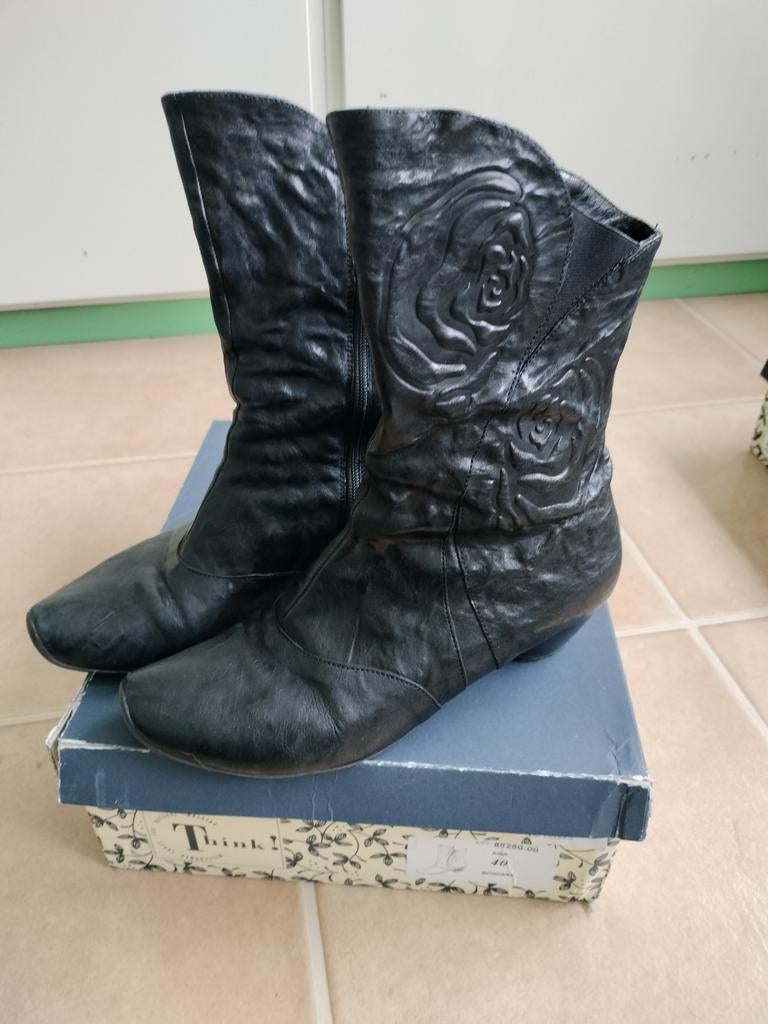 Think! enkellaarsjes leer, maat 40, Rose Blossom print, Kleding | Dames, Schoenen, Zwart, Think!, Lage of Enkellaarzen, Ophalen of Verzenden