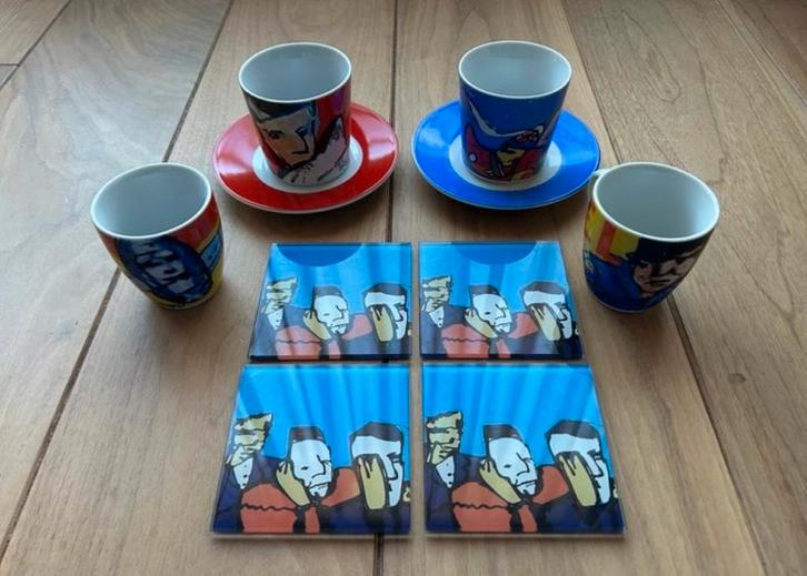 Herman Brood kopjes en onderzetters, Huis en Inrichting, Keuken | Servies, Gebruikt, Kop(pen) en/of Schotel(s), Overige stijlen