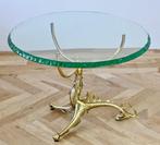 Fontana Arte Style Draak tafel koper voet met glas blad, Hollywood Regency , Midcentury, Overige materialen, 55 tot 75 cm, Rond