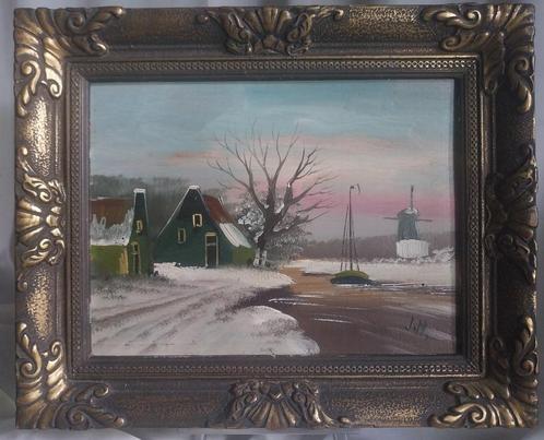 Oud schilderijtje  - Hollands landschap - Paneel - 1940, Antiek en Kunst, Kunst | Schilderijen | Klassiek, Ophalen
