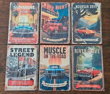 Set van 6 metalen borden 20x30cm American classic, hotrod beschikbaar voor biedingen