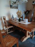 Robuuste eikenhouten tafel met 6 stoelen. 200x90cm., Huis en Inrichting, Tafels | Eettafels, Ophalen