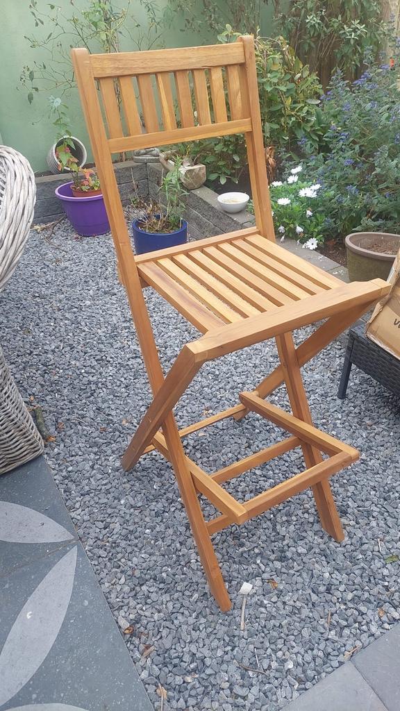 2x Teakhouten Barkruk - Tuin/Terras, Huis en Inrichting, Krukjes, Gebruikt, Hout, Ophalen of Verzenden