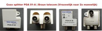 Coax splitter poa 01-a | braun telecom (1x female - 2x male) beschikbaar voor biedingen