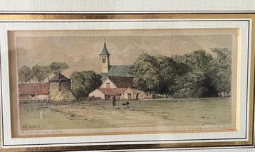 Oude lithoprent van Huizen beschikbaar voor biedingen