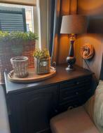 Zwarte stenen lampen voet met beige kap 65 cm hoog, Ophalen of Verzenden, Zo goed als nieuw, 50 tot 75 cm