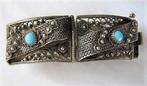 Antieke filigrain zilveren armband met turkooizen (6725-325), Ophalen, Zilver, Armband
