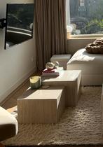 Travertin bijzettafels look set 2, Huis en Inrichting, Ophalen, 50 tot 100 cm, Vierkant, Zo goed als nieuw