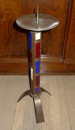 kandelaar met emaille schilden/ gaaf, Verzenden, Koper of Brons