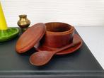 Vintage houten suikerpot met lepel. Teak hout potje/bakje., Gebruikt, ., Ophalen of Verzenden, .