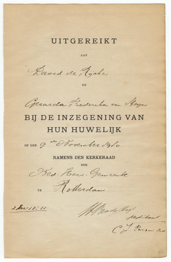 Blad uitreiking huwelijksbijbel Tuk & Wagenaar 1909., Verzamelen, Religie, Gebruikt, Christendom | Protestants, Overige typen