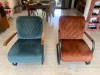 Retro Industrieel Loungestoelen Set - Blauw & Roestbruin, Huis en Inrichting, Fauteuils, Ophalen, Gebruikt, Minder dan 75 cm, Stof