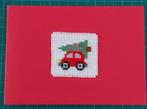 geborduurde kerstkaart met auto en kerstboom (1657), Ophalen of Verzenden, Nieuw, Kerst