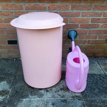 Leuk roze setje: Vuilnisemmer (metaal) & Gieter (10L) beschikbaar voor biedingen
