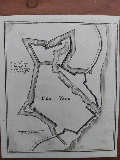 32 / Stad Der Veer - Veere   Gravure uit 1659 van C. Merian, Antiek en Kunst, Kunst | Etsen en Gravures, Ophalen of Verzenden