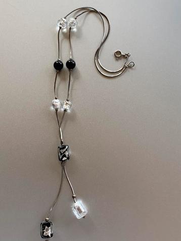 Sterling zilveren Murano ketting, zwart/wit en zilver kralen beschikbaar voor biedingen