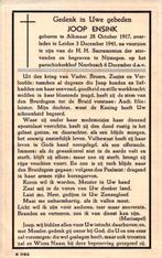 Ensink Joop 1917 Alkmaar-1941 Leiden, Verzamelen, Bidprentjes en Rouwkaarten, Ophalen of Verzenden