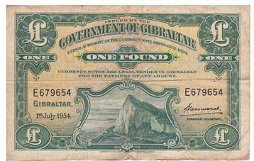 Gibraltar 1 Pond 1954 - Zeldzaam biljet  beschikbaar voor biedingen
