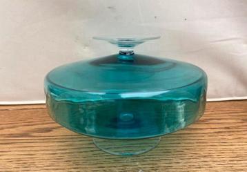 Zwiesel of Leerdam, Dekseldoos op voet, Meerblauw 1960 19 cm beschikbaar voor biedingen