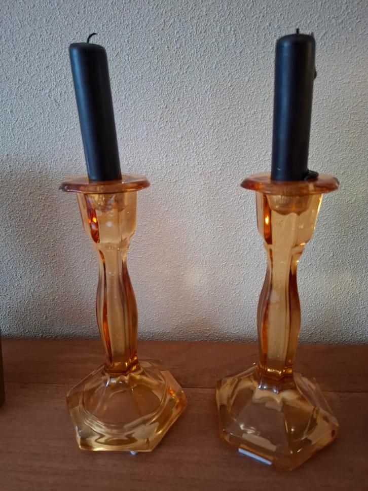 Twee glazen kaarsenstandaards, Antiek en Kunst, Antiek | Kandelaars, Glas, Ophalen