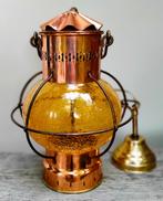 Koperen Scheepslamp / schipperslamp - Tafellamp of Hanglamp, Ophalen of Verzenden, Zo goed als nieuw, Glas, Minder dan 50 cm