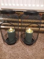 2 windlichten met kaars zwart, Ophalen of Verzenden, Zwart, Overige materialen, Minder dan 25 cm