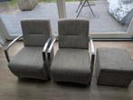 Set van 2 fauteuils met voetenbank, Huis en Inrichting, Fauteuils, Ophalen of Verzenden, Gebruikt, 75 tot 100 cm, 50 tot 75 cm