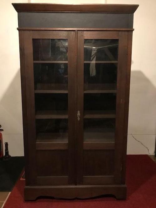 vitrinekast antiek antieke kast met glas teak, Huis en Inrichting, Kasten | Vitrinekasten, Gebruikt, 150 tot 200 cm, 100 tot 150 cm