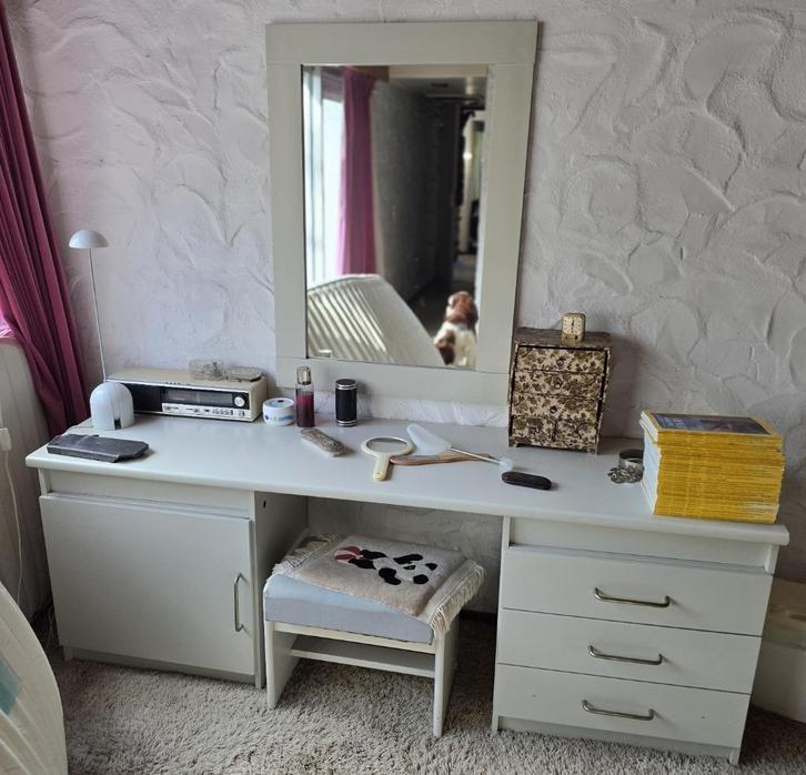 Kap tafel met spiegel, Huis en Inrichting, Tafels | Kaptafels, Gebruikt, Minder dan 100 cm, 150 tot 200 cm, Hout, Ophalen of Verzenden