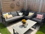 Loungeset bank, 2 stoelen, tafel + kussens, Tuin en Terras, Tuinsets en Loungesets, Ophalen, 4 zitplaatsen, Gebruikt, Aluminium