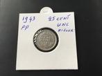 Munt 1943 PP 25 cent Nederland zilver unc, Ophalen of Verzenden, Koningin Wilhelmina, 25 cent, Zilver