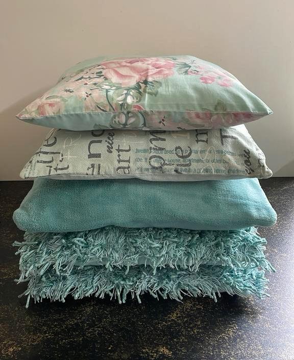 6 sierkussens, aqua, mintgroen, turquase, Huis en Inrichting, Woonaccessoires | Kussens, Ophalen of Verzenden, Gebruikt, Overige kleuren