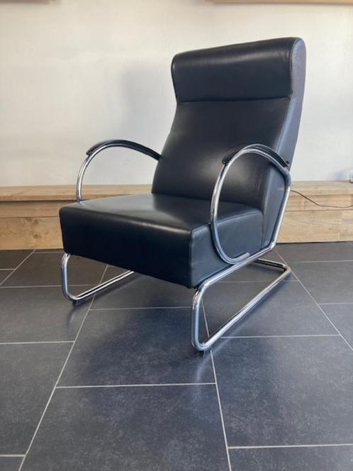 Gispen 423 fauteuil , zwart leder, Huis en Inrichting, Fauteuils, Gebruikt, Leer, Metaal, 50 tot 75 cm, 75 tot 100 cm, Ophalen of Verzenden