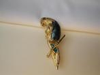 Broche/ papegaai / groen emaille en rijnsteen oogje, Verzenden, Zo goed als nieuw, Groen, Overige materialen