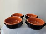 4 Aardewerk Ovenschaaltjes Bruin/Oranje, Gebruikt, Schaal, Rond, Ophalen of Verzenden