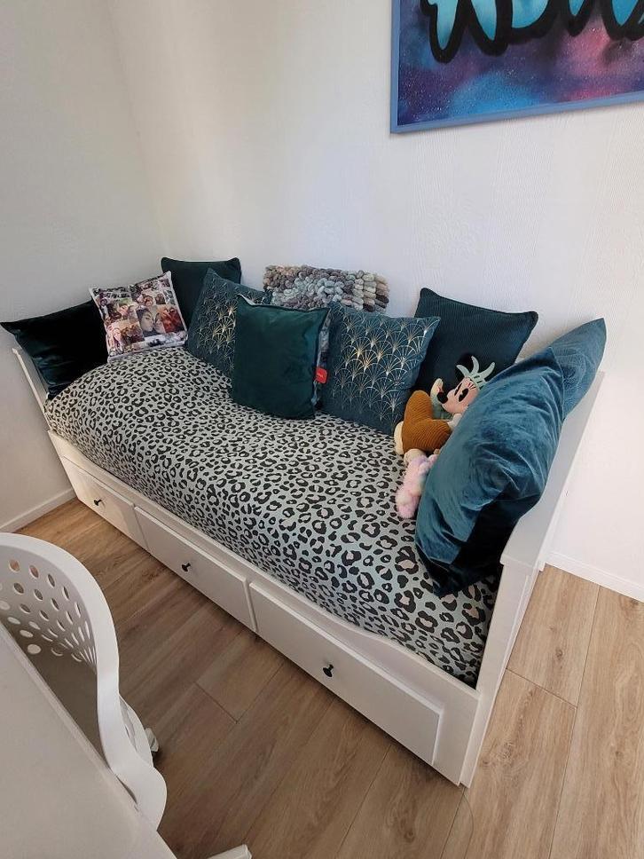 Ikea Hemnes bedbank, Huis en Inrichting, Slaapkamer | Bedden, Gebruikt, Tweepersoons, 80 cm, Hout, Wit, Ophalen