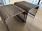 Riviera Maison rattan bijzet tafeltjes 2 stuks, Ophalen, Minder dan 55 cm, Gebruikt, Rond
