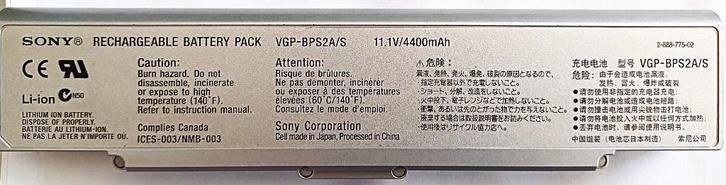 sony battery VGP0BPS2A/S 4400mAh voor laptop, Computers en Software, Accu's en Batterijen, Gebruikt, Ophalen