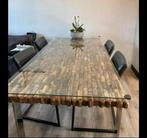 Houten Eettafel met Glasplaat - Rofra, Ophalen, Gebruikt, 100 tot 150 cm, Vijf personen of meer