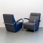2x Leolux Scylla - Hoge Rug blauw/wit gestreepte stof, Huis en Inrichting, Fauteuils, Niet ingevuld, Niet ingevuld, Leer, Ophalen of Verzenden