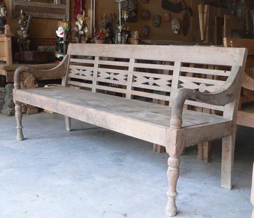 Zware stationsbank teak tuin terras Bali Landelijke bank, Antiek en Kunst, Antiek | Meubels | Stoelen en Banken, Verzenden