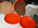Jaren 70 vintage, retro, oranje mepal camping servies 11 x, Ophalen, Gebruikt