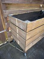 2 grote houten plantenbakken met wieltjes., Ophalen, Gebruikt, Rechthoekig, Hout