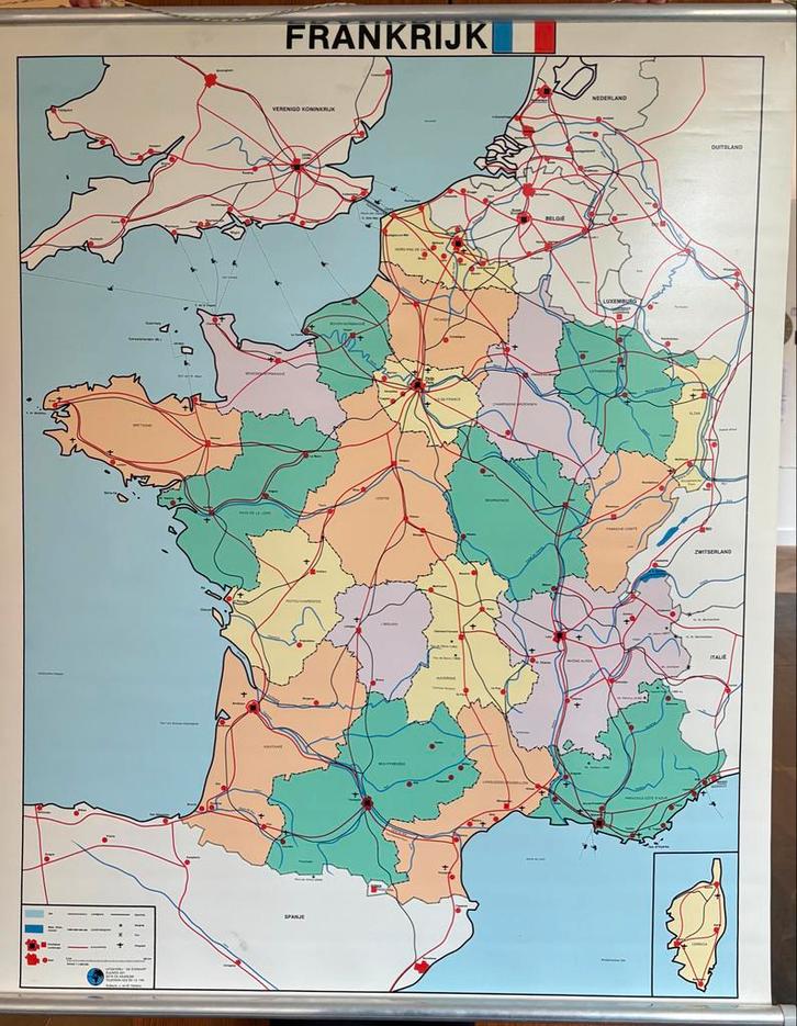 Schoolkaart Frankrijk Regio - Educatief Materiaal, Antiek en Kunst, Antiek | Schoolplaten, Aardrijkskunde, Ophalen of Verzenden