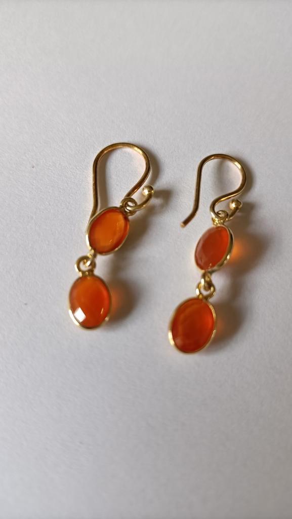 Fraaie zilver vergulde oorbellen met Carneool, Sieraden, Tassen en Uiterlijk, Oorbellen, Nieuw, Hangers, Zilver, Goud, Met edelsteen