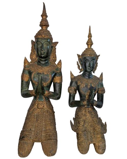 Antiek Thais Brons – Knielende Devotionele Figuur ca. 1900 (, Huis en Inrichting, Woonaccessoires | Boeddhabeelden, Gebruikt, Ophalen of Verzenden