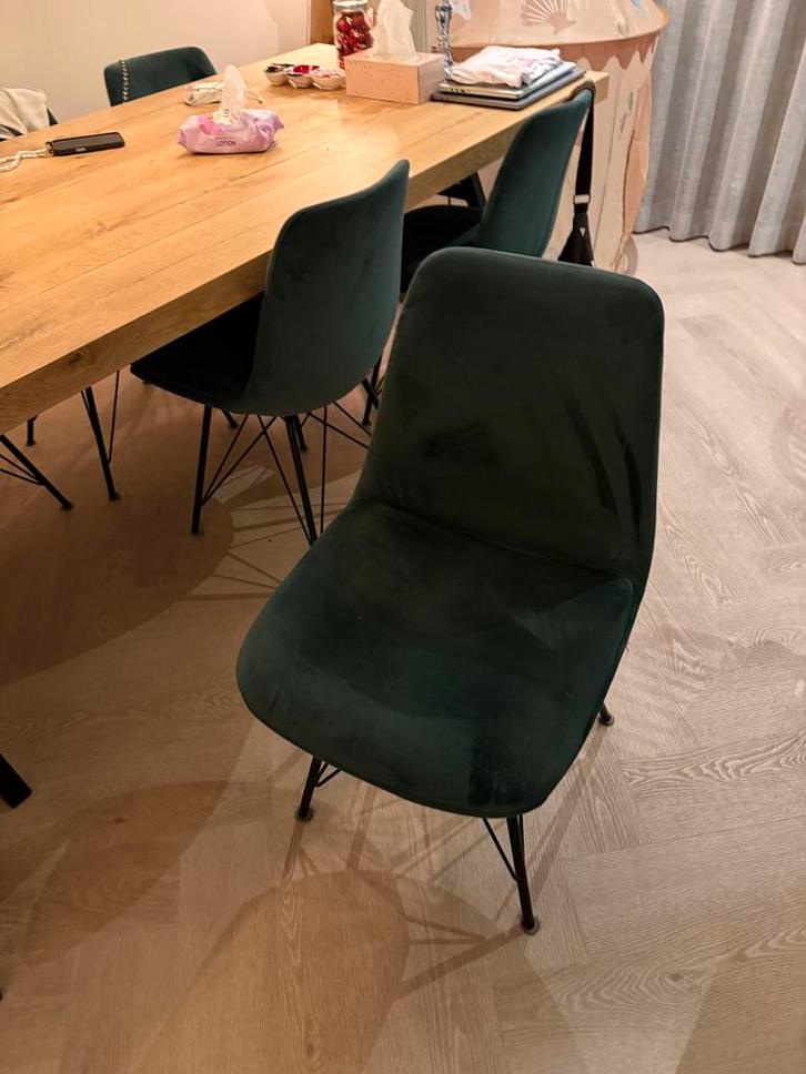 6 eetkamerstoelen velvet groen, Huis en Inrichting, Stoelen, Zo goed als nieuw, Vijf, Zes of meer stoelen, Stof, Overige kleuren