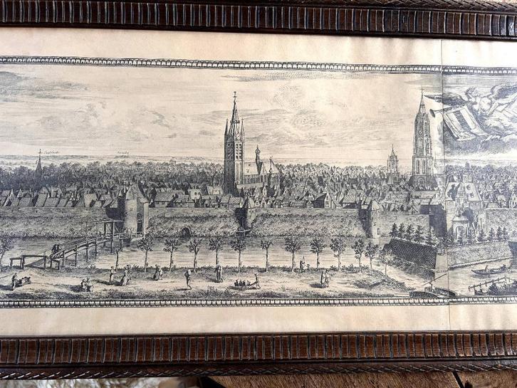 Prachtige grote antieke prent Aanzicht van de stad Delft, Antiek en Kunst, Kunst | Etsen en Gravures, Ophalen